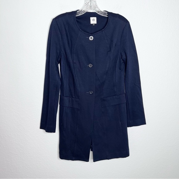 Cabi Coat Women Small Mid Length Sweater The Lido jacket Blue Long Ponte Knit F - Picture 3 of 8